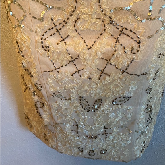 Sue Wong cream lace bead sequin evening cocktail dress 8 - Picture 3 of 15